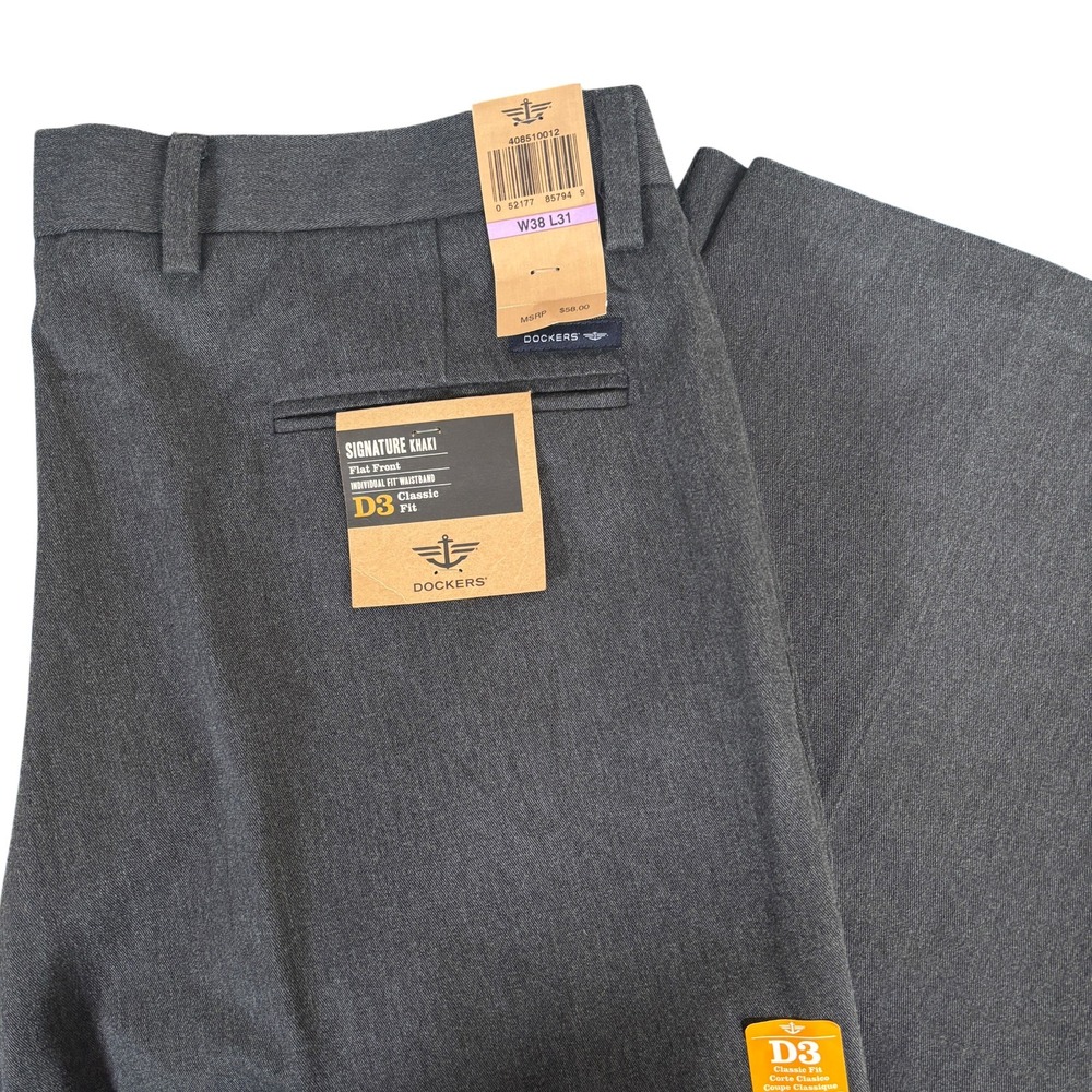 NEW‎ Dockers Signature Fit Flat Front Khaki Pants D3 Classic Fit Gray Mens 38x31